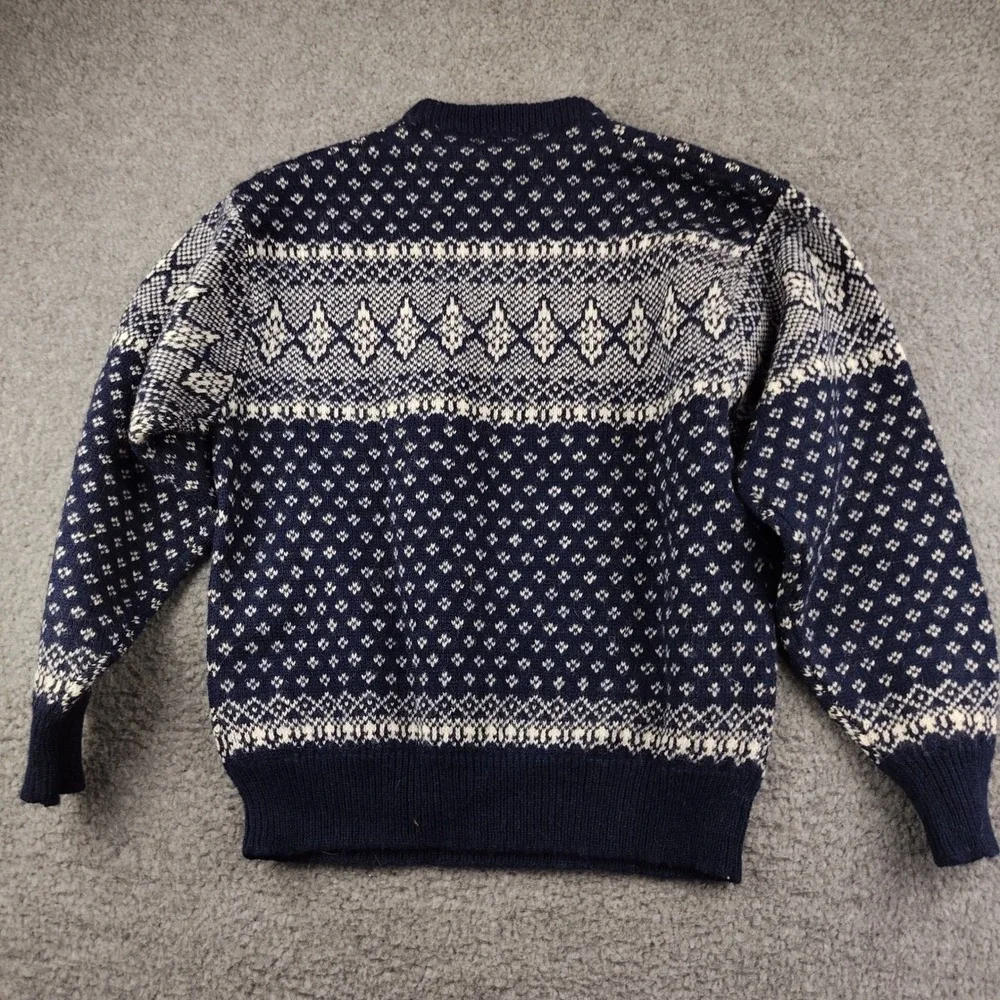 VTG Jos A Bank Wool Sweater Mens Small Shetland Fair Isle Blue Birds Eye EUC